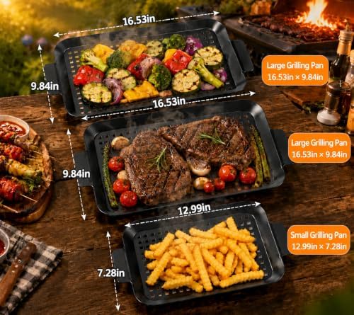 3PCS Grill pan: Grill Topper for Outdoor Grill - Non-stick enamel coating grill topper suitable for camping, picnic, party