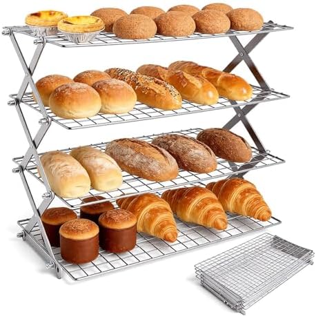 4 Tier Collapsible Cooling Rack, 2/3/4-Tier Upgraded,Adjustable ＆ Stackable Baking Rack, 5 Modes Cooling Racks for Cooking and Baking, Roasting ＆ Grilling Gifts for Picnic Party