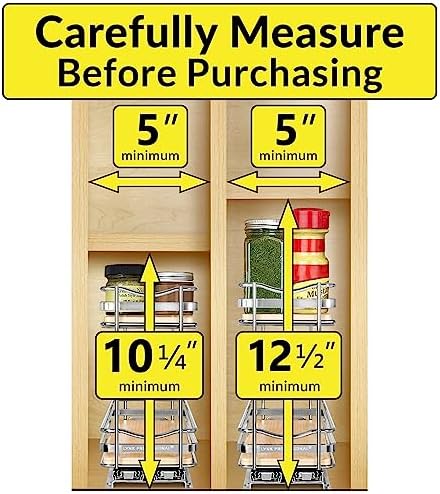 LYNK PROFESSIONAL® Élite™ Pull Out Spice Organization for Cabinets - 4-3/8 inch Wide – Spice Rack for Inside Cabinets – Wood/Chrome - Sliding Spice Rack Organizer for cabinet – Spice Rack - 2 Tier