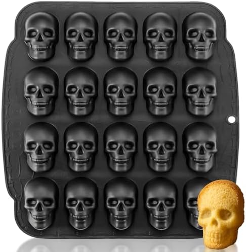 HKNMTT Skull Silicone Molds for Halloween Baking Pizza Cake Pan Small Spooky Head Tray Reusable Food Grade Nonstick Bakeware for Oven Safe Horror Treats 6 Cavity Skeleton Mould
