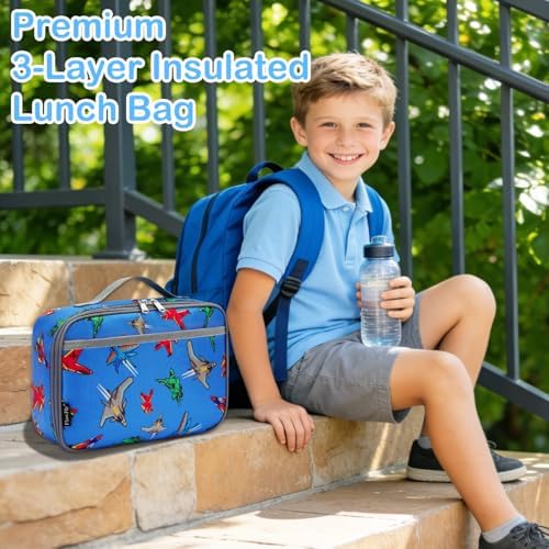 FlowFly Kids Lunch box Insulated Soft Bag Mini Cooler Back to School Thermal Meal Tote Kit for Girls, Boys, Fighter