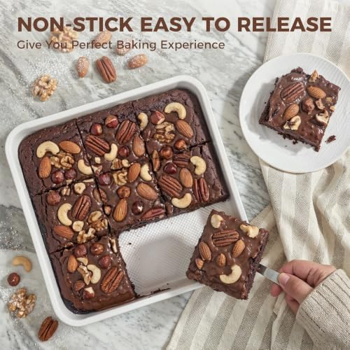 HONGBAKE Ceramic 9x9 Baking Pan 2 Pack, Square Cake Pan with Diamond Texture, Aluminized Steel Nonstick Square Baking Pan for Brownies, Cream