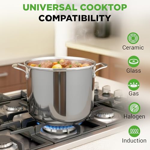 NutriChef 12 Quart Stainless Steel Stock Pot with Lid | Induction Cookware for Home & Commercial Use | Heavy Duty Cooking Pot for Boiling or Simmering Soup, Pasta, Seafood, and Sauces