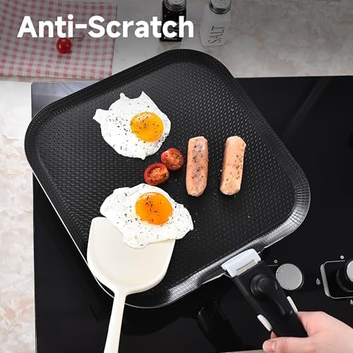 LOLYKITCH 11'' Nonstick Square Griddle Pan - Tri-Ply Stainless Steel
