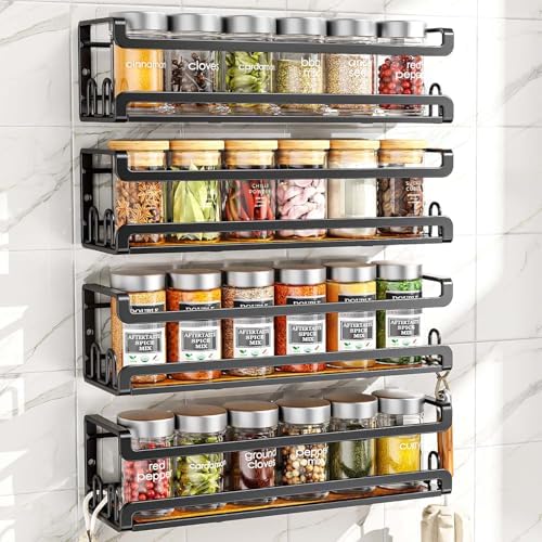 Doakhirmit Wall Mount Spice Rack, Black,4 Pack