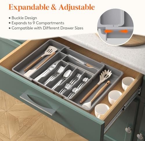 Lifewit Expandable Silverware Drawer Organizer, Kitchen Utensil Tray