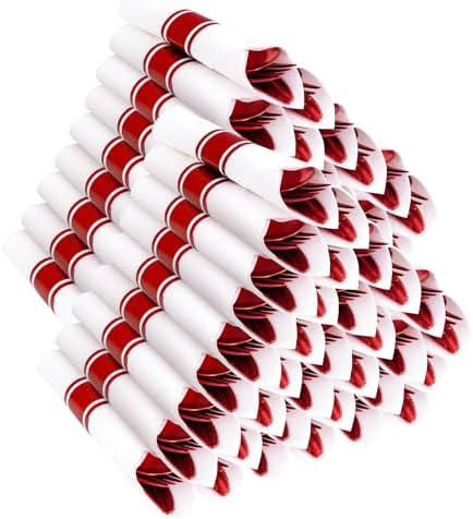 400PCS Pre Rolled Red Plastic Silverware Sets Heavy Duty for Wedding