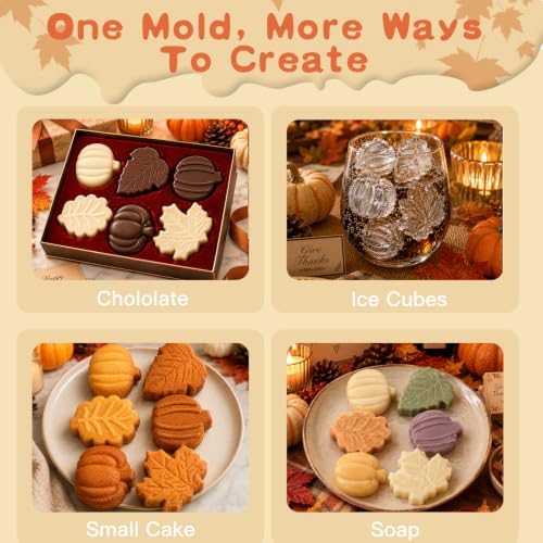 HKNMTT 2Pcs Pumpkin Silicone Molds 6-Cavity Fall Maple Leaf Silicone Molds