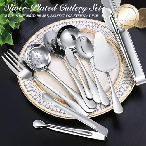 Mwellewm 17 Silver Serving Utensils,Stainless Steel Heavy Duty Serving Set
