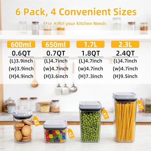 Pop Push Button Airtight Food Storage Containers 6 Set