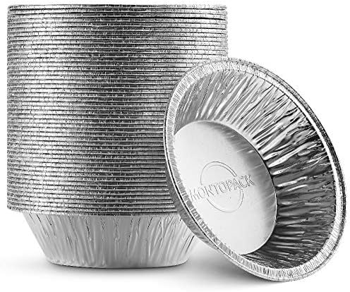 MontoPack Disposable 5" Aluminum Foil Pie/Tart Pan (50 Pack) | 5 Inch Round Cake Pan for Baking Personal Mini Pies, Homemade Cakes & Quiche | Oven Safe Foil Tins Easily Stack & Store, Freeze & Reheat