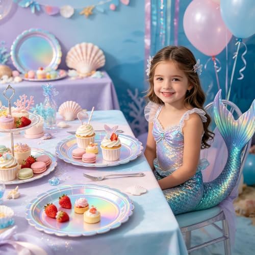 NatNarr 30 Pack Iridescent Plates, 9" Holographic Dessert Cake Plates
