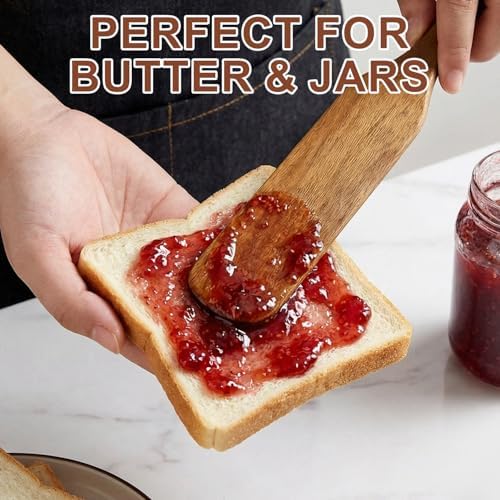 2 Pcs Wooden Spurtle for Sourdough Starter Acacia Wood Thin Spatula Scraper
