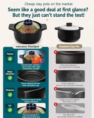vancasso 3QT Ceramic Stock Pot with Lid, Nonstick Casserole Pot for Cooking