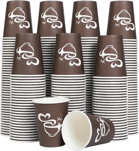 Clawsoff 300 Count 12 oz Paper Coffee Cups Disposable Hot Coffee Cups Brown