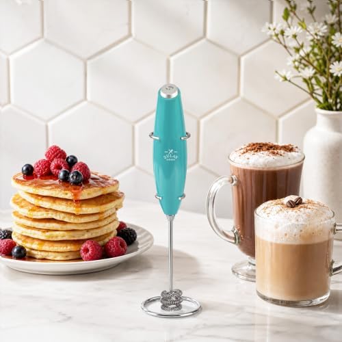 Zulay Kitchen Powerful Milk Frother Wand With Duracell Batteries - Ultra Fast Handheld Drink Mixer - Electric Whisk Foam Maker for Coffee, Lattes, Cappuccino & Matcha - Triple Whisk - Queen Turquoise
