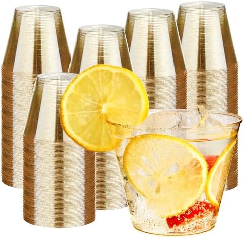 RACETOP 9 oz 200 Pack Gold Glitter Plastic Cups