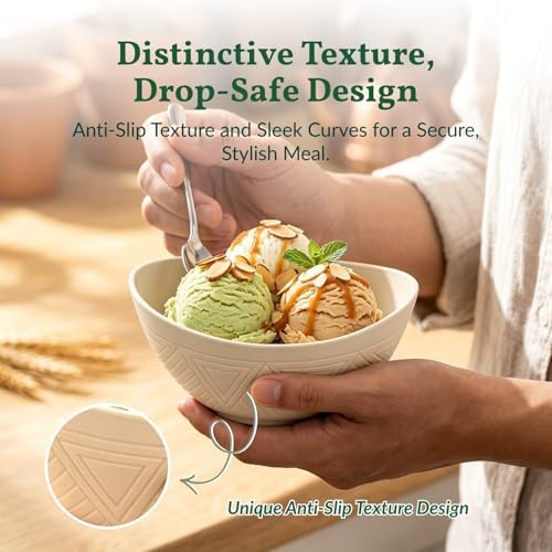 Homienly Unbreakable Snack Bowls,Wheat Straw Small Bowls,10 OZ Plastic Bowls Alaternative for Soup,Chip,Cereal,Microwave & Dishwasher Safe Bowls for Kithcen,Camping,Picnic(6PCS,Grey Stone)