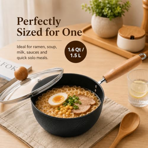 WANGYUANJI 1.6 Qt Small Iron Saucepan with Lid, 7.1-Inch Ramen Cooking Pot