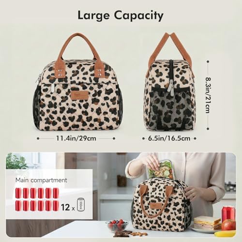 HOMESPON Insulated Lunch Bag for Women Men, Cooler Tote Box, Beige Leopard