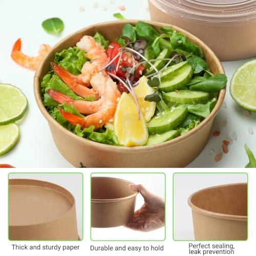 36 oz 50 Sets Large Kraft Paper Bowls with Lids, Paper Salad Bowls