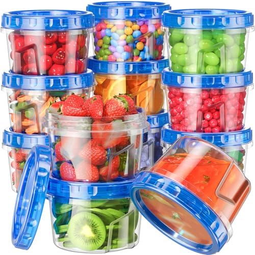 BiuLeon 12 Pack-16oz Freezer Storage Containers, Plastic Food Storage Containers with Twist Top Lids, BPA Free and Reusable Soup Containers with Lid, Microwave and Dishwasher Safe