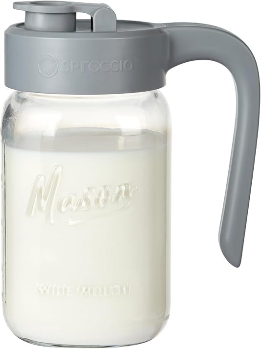 32 oz Glass Pitcher with Lid, 1 Quart Mason Jar Pitcher with Lid Airtight, Breast Milk Storage for Fridge, Ideal for Cold Brew Coffee, Iced Tea, Sun Tea, Juices