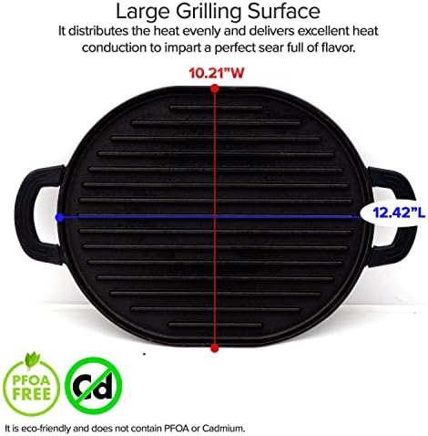 Nuwave Cast Iron Grill Pan, 12.4" x 10.2", Pre-Seasoned, Induction-Ready