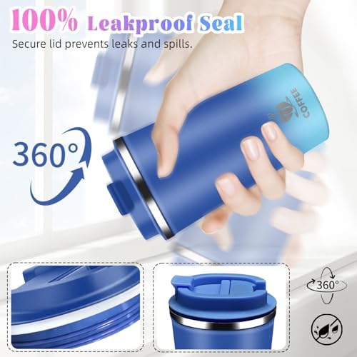 17oz Insulated Travel Coffee Mug with Flip Lid – Leakproof Stainless Steel Insulated Coffee Tumblers, Reusable Coffee Cup for Hot & Cold Drinks, Perfect for Camping & On-the-Go