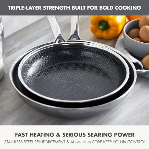 GreenPan Spectra 10" & 12" Frying Pan Skillet, Hybrid Tri-Ply Stainless Steel, PFAS-Free Ceramic Nonstick Textured Cooking Surface, Induction Cookware, Dishwasher Safe, Oven & Broiler Temp to 850˚F