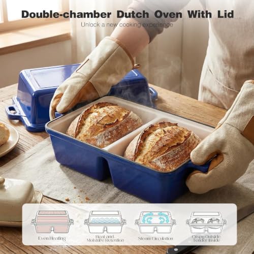 Double Dutch Oven for Sourdough Bread Baking, Enameled Cast Iron Dutch Oven