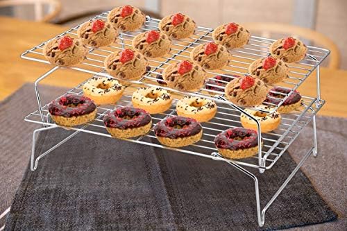 P&P CHEF Cooling Rack Set of 2, 2-Tier 16.5" x 11.4" Stackable Rack, Silver
