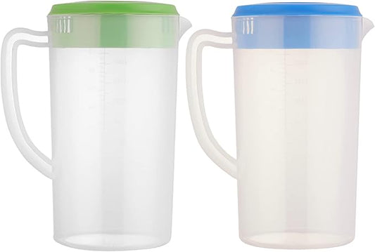 81oz/2.4Litre/0.63 Gallon Plastic Water Pitcher with Lid 2 pcs set BPA-FREE Carafes Mix Drinks Water Jug for Hot/Cold Juice Beverage Ice Tea (Blue and Green, 81oz)