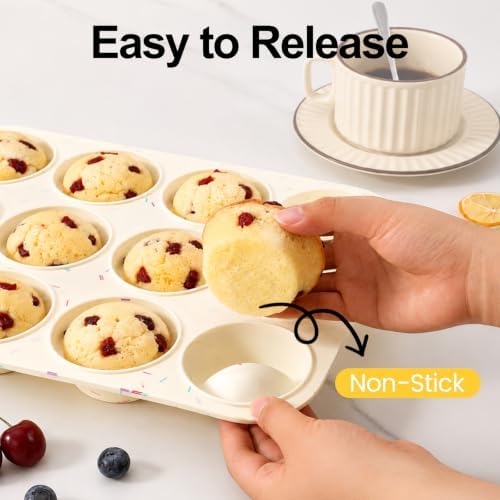 Silicone Muffin Pan for Baking, Cupcake Egg Bites Silicone Mold 12 Cup Regular Size, Oven Safe BPA Free
