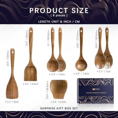 Wooden Spoons for Cooking, 8-Piece Acacia Wood Utensil Gift Set