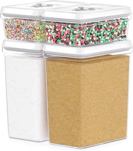 DWËLLZA KITCHEN Large Airtight Food Storage Containers with White Lids (3.8L, 0.8L) - Clear Plastic Bulk Food Pantry & Kitchen Storage Containers for Flour, Sugar 4 Pc BPA-Free, Keeps Fresh & Dry