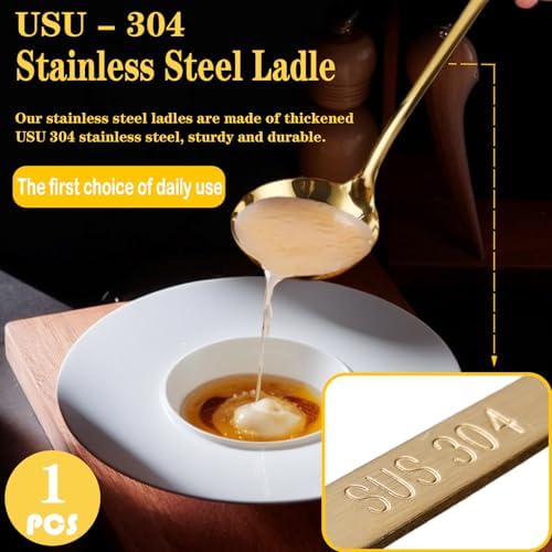 Soup Ladle, Gold Ladles for Serving, 304 Stainless Steel,12.2Inch