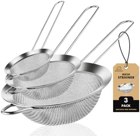 NileHome 3 Piece Stainless Steel Mesh Strainers,Silver（3.1"+5.4"+7.8")