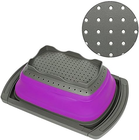 Qimh Collapsible Colander, Kitchen Colander Set Over Sink Strainer Veggies/Fruit Colanders Strainers with Extendable Handles, Dishwasher Safe Folding Strainer for Kitchen, 6-Quart, BPA Free