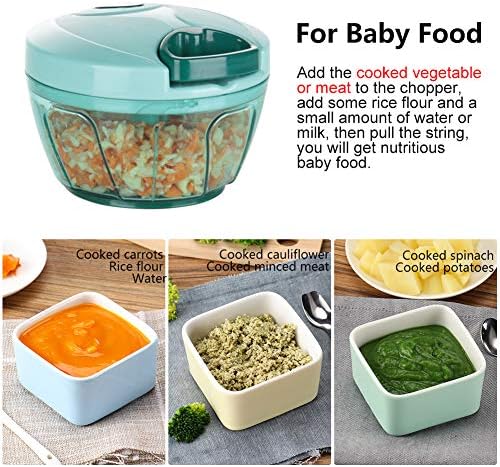 Ourokhome Manual Food Processor Vegetable Chopper, Portable Hand Pull String Garlic Mincer Onion Cutter for Veggies, Ginger, Fruits, Nuts, Herbs, etc., 500ml, Blue