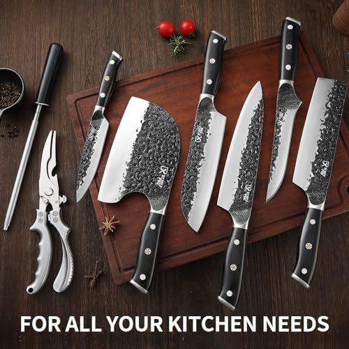 Chef Knife Set with Bag, Hand Forged High Carbon Steel BBQ Knives Set