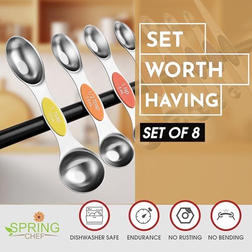 Spring Chef Stainless Steel 8 Magnetic Measuring Spoons, Mountain Sunrise