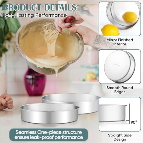 TeamFar 9 Inch Cake Pan, Stainless Steel Round Layer Cake Baking Pan
