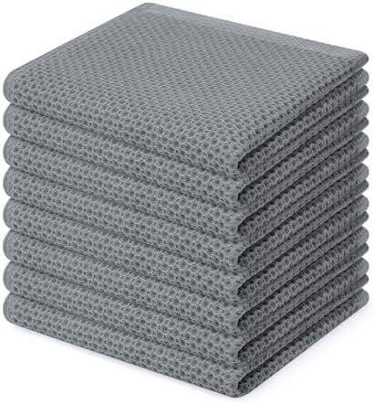 Homaxy 100% Cotton Waffle Weave Kitchen Dish Cloths 8-Pack, Grey
