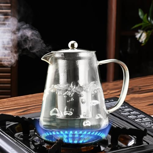 Baalaka Glass Teapot 18.6oz/550ml, Tea Pot with Removable Infusers for Loose Tea, Borosilicate Glass Tea Kettle Tea Maker Stovetop for Camping, Tea Infuser for Loose Leaf Tea Travel (Pack of 2)