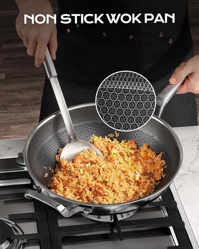 Wok Pan,13 Inch Hybrid Wok with Lid