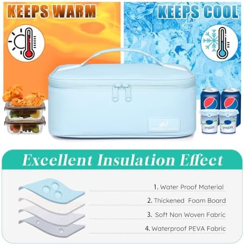 NOL Natural Organic Lifestyle Insulated Lunch Bag for Adults –Compact Cooler Lunch Box with Food-Grade Lining, Waterproof Lunch Bag for Work, Travel | Portable Thermal Meal Tote with Handle,Light blue