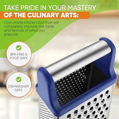 Spring Chef Stainless Steel XL Cheese Grater for Kitchen, Sapphire