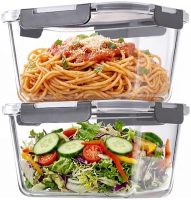 2 Pack 88oz/11 Cups Large Glass Storage Containers with Lids, High Borosilicate BPA Free Airtight Leakproof Meal Prep Containers for Microwave, Freezer & Dishwasher, Kitchen, Gym & Picnic,Baking