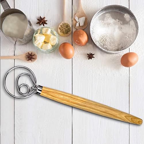 Danish Dough Whisk, Sourdough Tools For Bread Mixer,Sourdough Starter Kit, Dutch Style Bread Whisk For Sourdough Cooking Kitchen with Stainless Steel Danish Sourdough Whisks13" and Dough Scraper